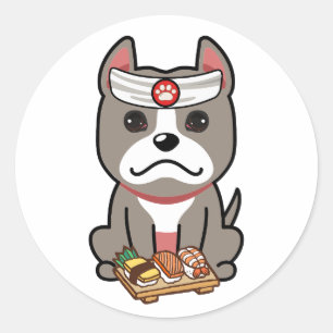Adesivo Redondo Um cachorro cinza engraçado é um chef de sushi