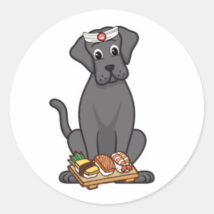 Adesivo Redondo Um cachorro grande e engraçado é um chef de sushi