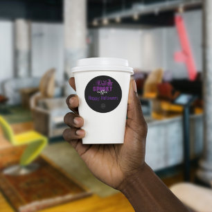 Adesivo Redondo Um café assustador, o negócio do Halloween roxo Cl