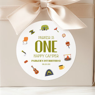 Adesivo Redondo Um campo feliz acampando a primeira Festa de anive
