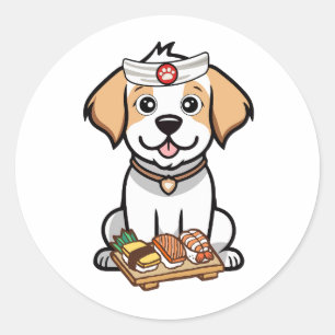 Adesivo Redondo Um cão feliz engraçado é um chef de sushi