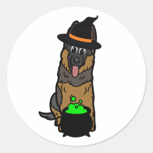Adesivo Redondo Um cão guarda engraçado é uma bruxa