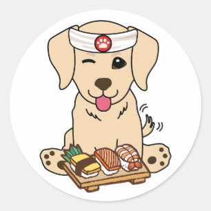 Adesivo Redondo Um cão que recupera o engraçado é um chef de sushi