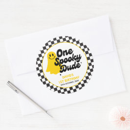 Adesivo Redondo Um Cara Assustador Groovy Halloween Primeiro Anive