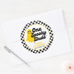 Adesivo Redondo Um Cara Assustador Groovy Halloween Primeiro Anive