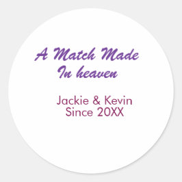 Adesivo Redondo Um casamento feito no céu roxo malva desde ano nom