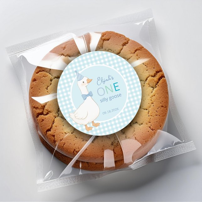 Adesivo Redondo Um Chapéu Azul de Festa do Menino Ganso Tolo Prime (Criador carregado)