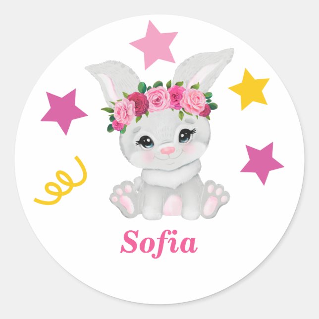 Adesivo Redondo Um clássico vinheta redonda de coelhinho bonito (Frente)