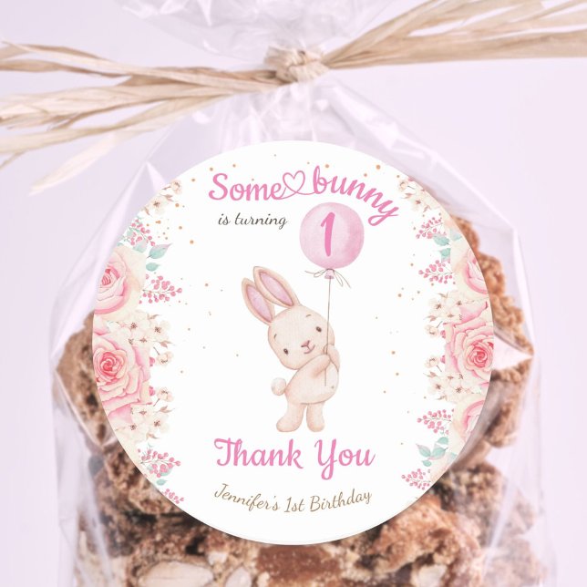 Adesivo Redondo Um coelhinho é um! Primeiro aniversario Rosa Menin (Criador carregado)