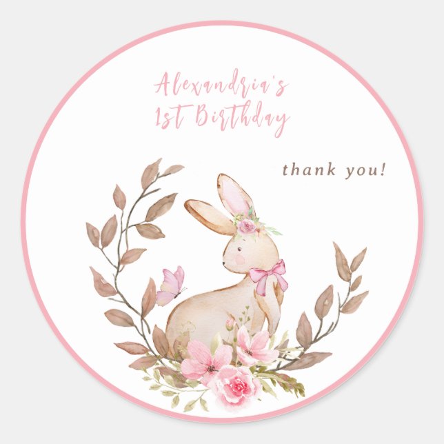 Adesivo Redondo Um Coelhinho Está Transformando Uma Menina Rosa (Frente)