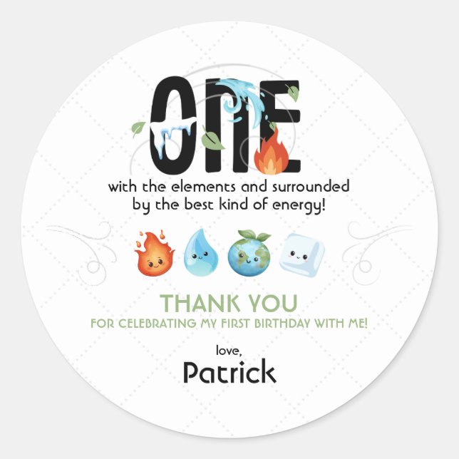 Adesivo Redondo UM Com Elementos Primeiro Aniversário (Frente)
