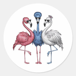 Adesivo Redondo Um com três flamingos únicos que são bastante