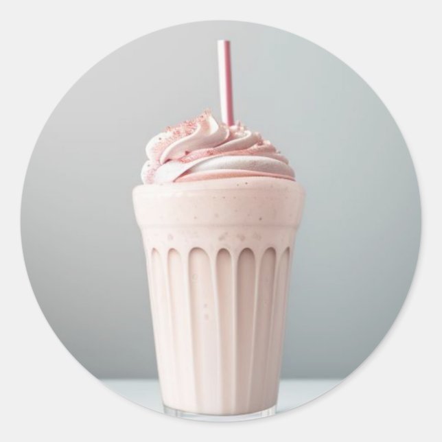 Adesivo Redondo Um Copo de Milkshake de Morango (Frente)