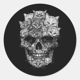 Adesivo Redondo Um Crânio Mas Gato Kitty Esqueleto Halloween Gato