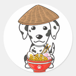 Adesivo Redondo Um dalmaciano engraçado está comendo macarrão