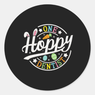 Adesivo Redondo Um Dentista Hoppy Bunny Ouve Engraçado Dia de Pásc