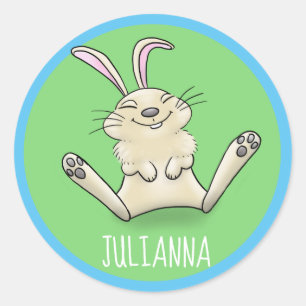 Adesivo Redondo Um desenho animado de coelhinho de bebê feliz e a
