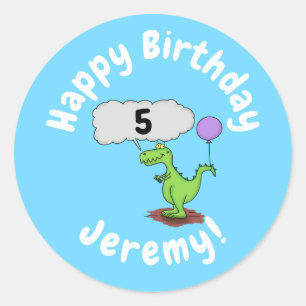 Adesivo Redondo Um desenho animado de dragão engraçado verde par