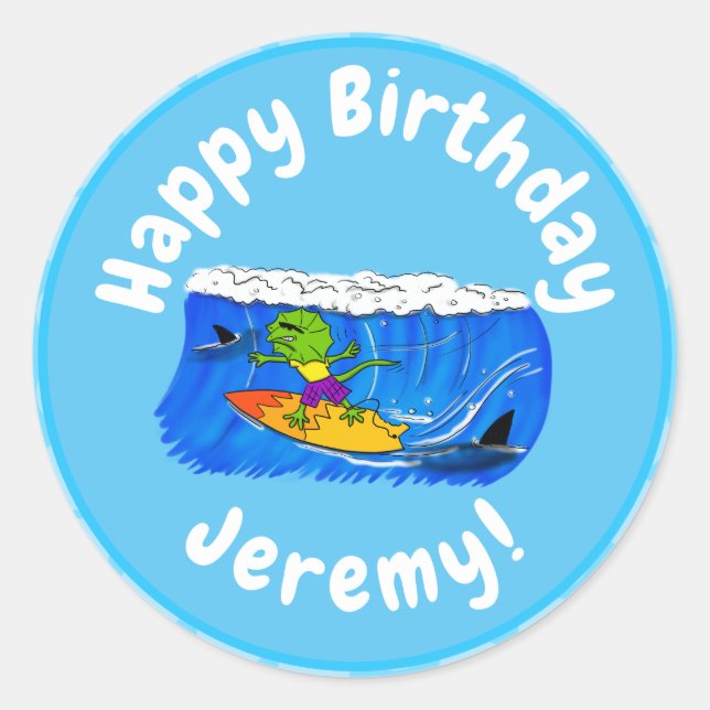 Adesivo Redondo Um desenho animado de lagarto-do-pescoço (Frente)