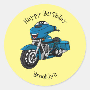 Adesivo Redondo Um desenho animado de moto azul e bonito