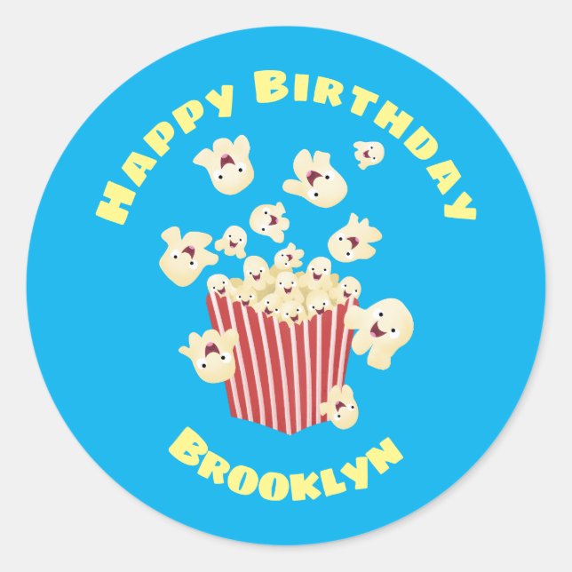 Adesivo Redondo Um desenho animado de pipoca (Frente)