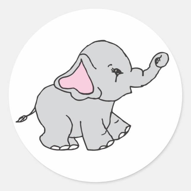 Adesivo Redondo Um desenho de elefante desenhado à mão rosa (Frente)