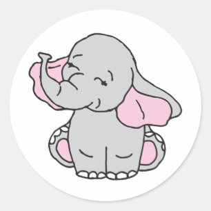 Adesivo Redondo Um desenho de elefante desenhado à mão rosa