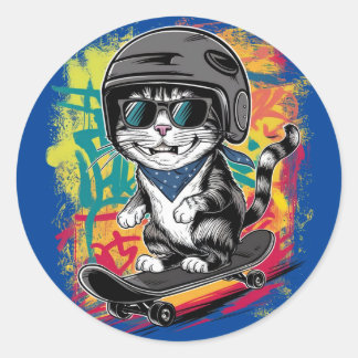 Adesivo Redondo Um design único e divertido com um na moda-gato qu