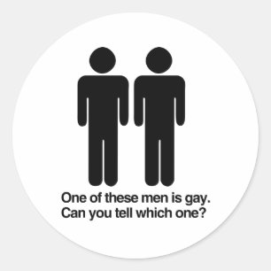 ADESIVO REDONDO UM DESTES HOMENS É GAY VOCÊ CONSEGUE DIZER QUAL É.