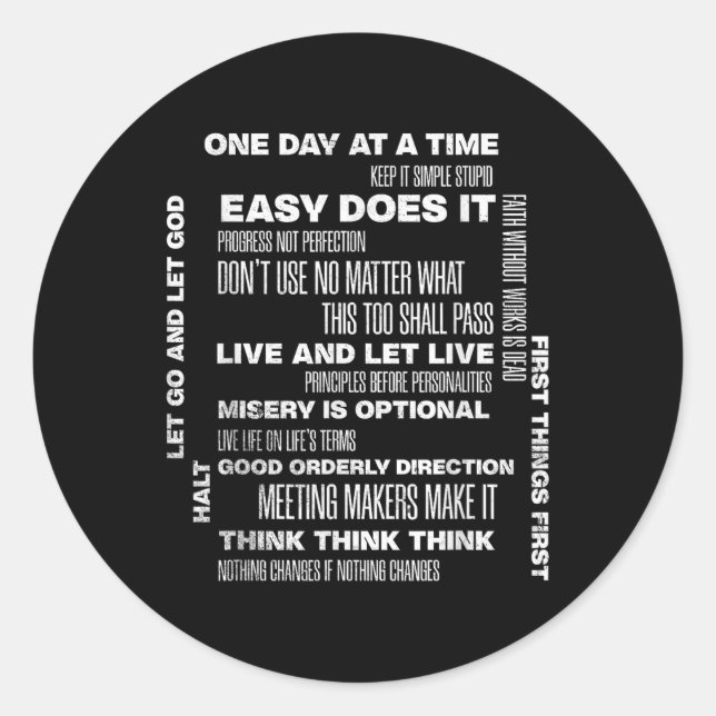 Adesivo Redondo Um Dia De Cada Vez Inspirando Sobriedade De Recupe (Frente)