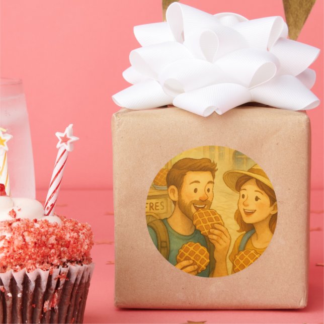 Adesivo Redondo Um dia doce na Bélgica - Waffle Lovers Gift Sticke (Festa)