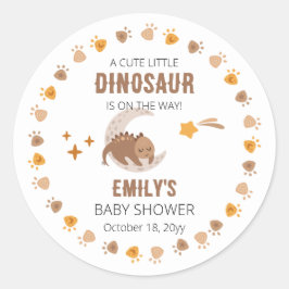 Adesivo Redondo Um Dinossauro Bonito Está A Caminho De Chá de fral