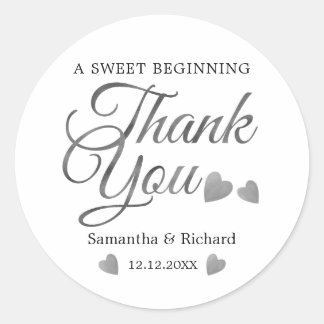 Adesivo Redondo Um Doce Começar Prata Obrigado Favor Do Casamento