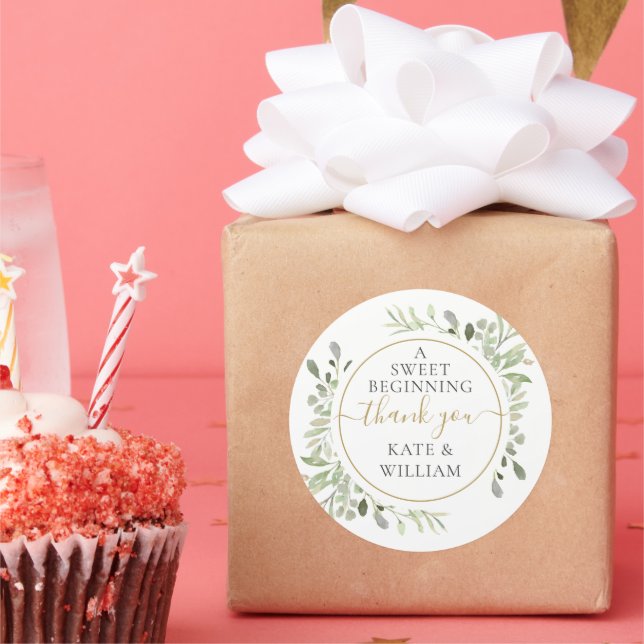 Adesivo Redondo Um Doce Início Obrigado Favor de Casamento Verde (Festa)