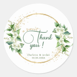 Adesivo Redondo Um doce obrigado Dourado Casamento Eucalyptus