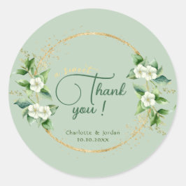 Adesivo Redondo Um doce obrigado Dourado Casamento Eucalyptus