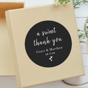 Adesivo Redondo Um Doce Obrigado Favor de Casamento Preto e Branco