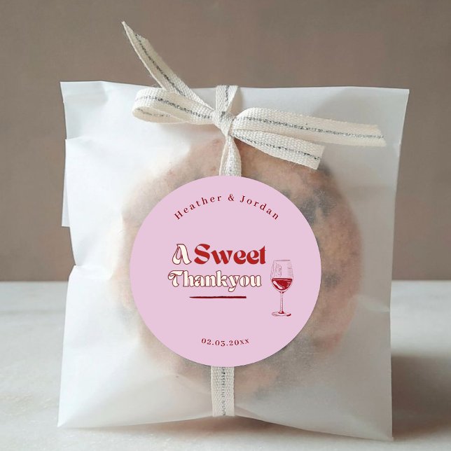 Adesivo Redondo Um Doce Obrigado Vinho Tinto Rosa Favor de Casamen (Criador carregado)