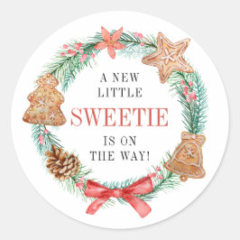 Adesivo Redondo Um Docinho Está A Caminho Do Chá de fraldas De Nat
