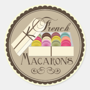 Adesivo Redondo Um dúzia franceses Macarons em uma caixa de