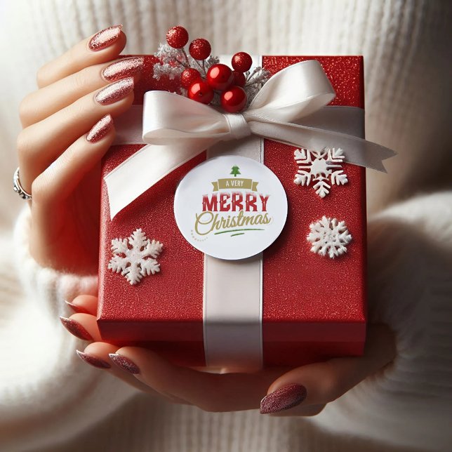 Adesivo Redondo Um Elegante Redondo Elegante de Natal Muito Feliz (Criador carregado)