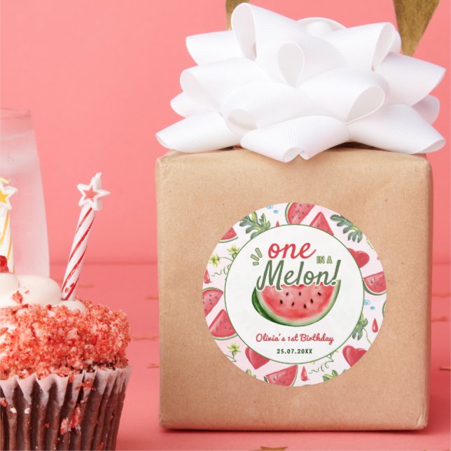 Adesivo Redondo Um em um Partido Melon primeiro aniversario (Festa)