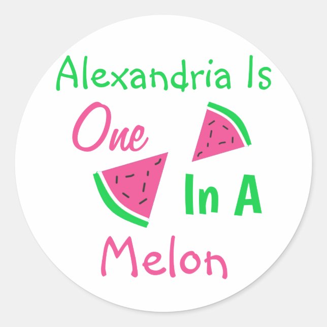 Adesivo Redondo Um Em Um primeiro aniversario De Melão (Frente)