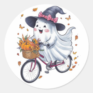 Adesivo Redondo Um fantasma andando de bicicleta