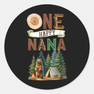 Adesivo Redondo Um Feliz Urso de Acampamento de Nana Primeiro Aniv