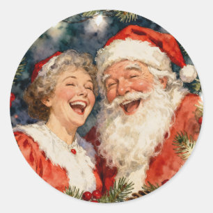 Adesivo Redondo Um Fofo Sr. e Sra. Claus Natal Antigo