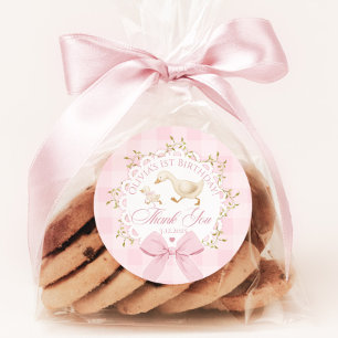 Adesivo Redondo Um Ganso Bobo Rosa Gingham Caprichoso Obrigado