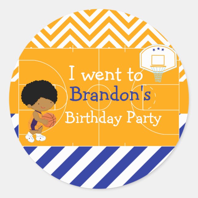 Adesivo Redondo Um garoto afro-americano "eu fui", de basquete (Frente)