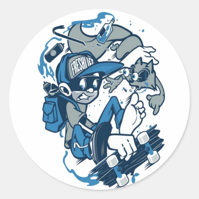 Adesivo Redondo Um Garoto Escolar Com Bordo De Longo (Frente)