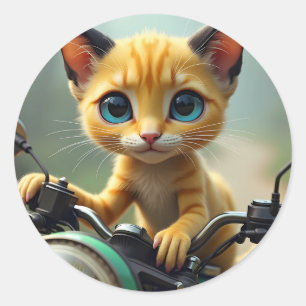 Adesivo Redondo Um gato amarelo com orelhas pretas e olhos azuis g